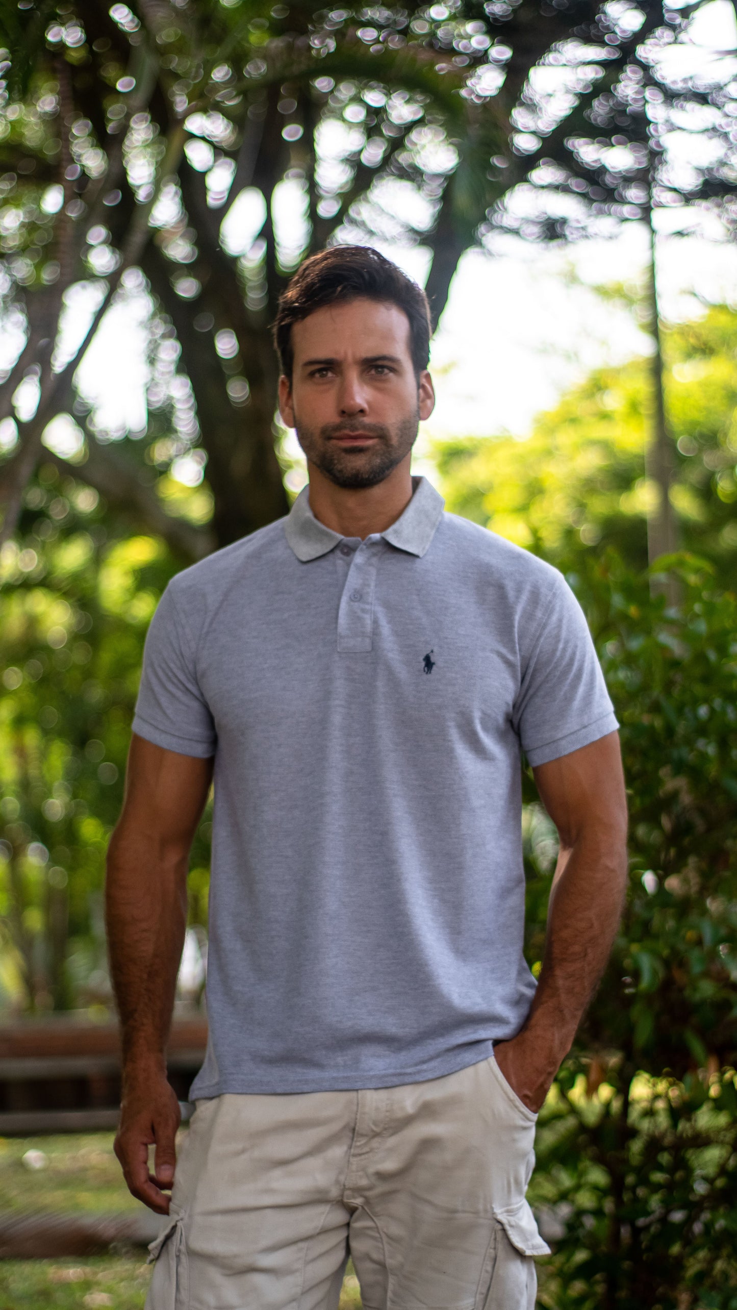 Camiseta Tipo Polo para Hombre "Gris Medio" PL