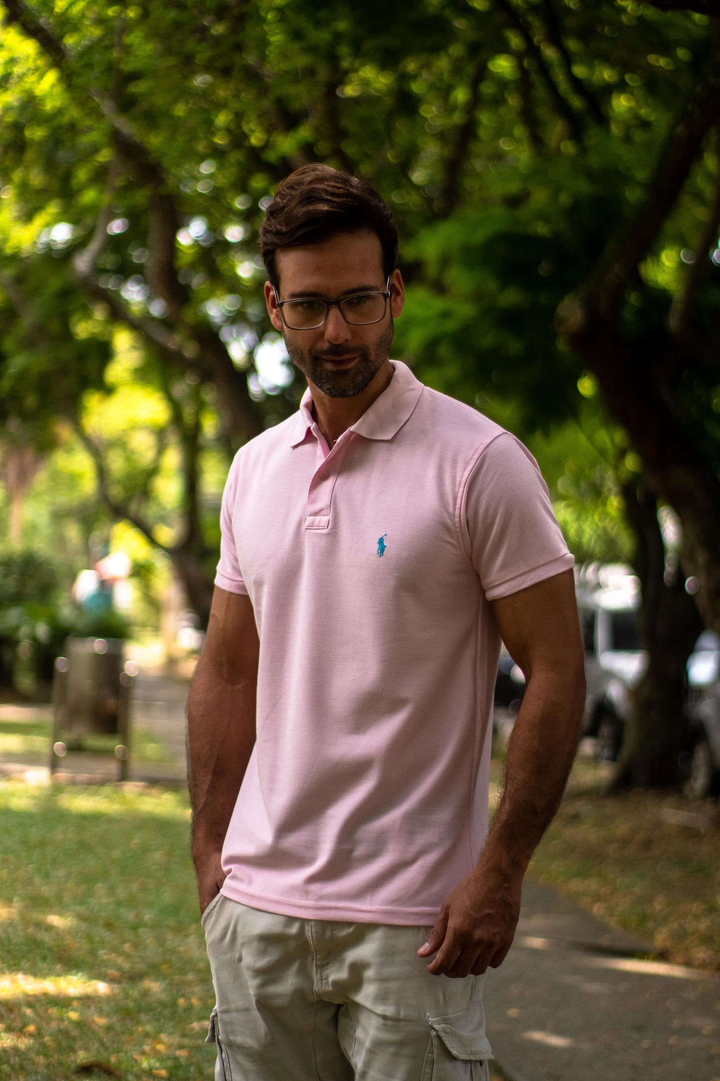 Camiseta Tipo Polo para Hombre "Rosado Claro" PL